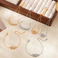 Wholesale Elegant Romantic Sweet Feather Petal Copper Plating Inlay 18K Gold Plated Zircon Bracelets main image 1