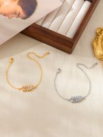 Wholesale Elegant Romantic Sweet Feather Petal Copper Plating Inlay 18K Gold Plated Zircon Bracelets sku image 1