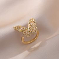 Copper Elegant Lady Classic Style Plating Butterfly Open Rings sku image 2