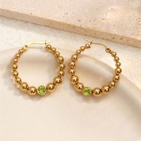 1 Pair Vacation Commute Solid Color Plating Inlay 304 Stainless Steel Artificial Rhinestones 18K Gold Plated Hoop Earrings main image 5