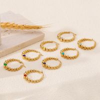 1 Pair Vacation Commute Solid Color Plating Inlay 304 Stainless Steel Artificial Rhinestones 18K Gold Plated Hoop Earrings main image 1