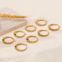 1 Pair Vacation Commute Solid Color Plating Inlay 304 Stainless Steel Artificial Rhinestones 18K Gold Plated Hoop Earrings main image 10