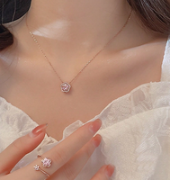 Lady Classic Style Commute Flower 201 Stainless Steel Inlay Artificial Diamond Women's Jewelry Set sku image 1