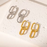 1 Pair Retro Luxurious Double Ring Solid Color Polishing 304 Stainless Steel 18K Gold Plated Drop Earrings main image 4