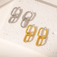1 Pair Retro Luxurious Double Ring Solid Color Polishing 304 Stainless Steel 18K Gold Plated Drop Earrings main image 6