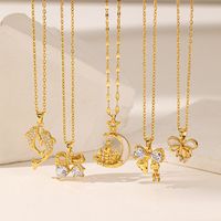 Wholesale Elegant Artistic Commute Moon Dolphin Bow Knot 304 Stainless Steel Polishing Inlay 18K Gold Plated Acrylic Artificial Rhinestones Pendant Necklace main image 1