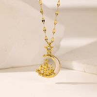 Wholesale Elegant Artistic Commute Moon Dolphin Bow Knot 304 Stainless Steel Polishing Inlay 18K Gold Plated Acrylic Artificial Rhinestones Pendant Necklace main image 3