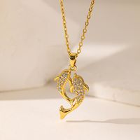 Wholesale Elegant Artistic Commute Moon Dolphin Bow Knot 304 Stainless Steel Polishing Inlay 18K Gold Plated Acrylic Artificial Rhinestones Pendant Necklace main image 4