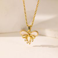 Wholesale Elegant Artistic Commute Moon Dolphin Bow Knot 304 Stainless Steel Polishing Inlay 18K Gold Plated Acrylic Artificial Rhinestones Pendant Necklace main image 5