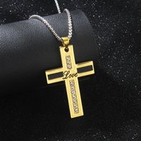 Wholesale Jewelry Retro Commute Cross 201 Stainless Steel Zinc Alloy Rhinestones Gold Plated Inlay Pendant Necklace main image 8