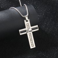 Wholesale Jewelry Retro Commute Cross 201 Stainless Steel Zinc Alloy Rhinestones Gold Plated Inlay Pendant Necklace main image 6
