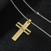 Wholesale Jewelry Retro Commute Cross 201 Stainless Steel Zinc Alloy Rhinestones Gold Plated Inlay Pendant Necklace main image 7
