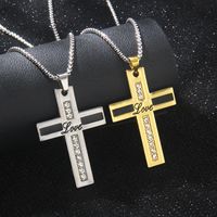 Wholesale Jewelry Retro Commute Cross 201 Stainless Steel Zinc Alloy Rhinestones Gold Plated Inlay Pendant Necklace main image 1