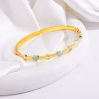 304 Stainless Steel 18K Gold Plated Sweet Simple Style Enamel Inlay Heart Shape Rhinestones Bangle main image 8