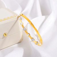 304 Stainless Steel 18K Gold Plated Sweet Simple Style Enamel Inlay Heart Shape Rhinestones Bangle main image 6