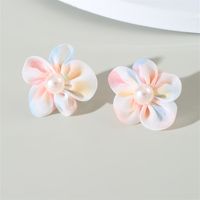 1 Pair Cute Lady Sweet Flower Inlay Cloth Artificial Pearls Ear Studs sku image 1
