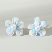 1 Pair Cute Lady Sweet Flower Inlay Cloth Artificial Pearls Ear Studs sku image 3