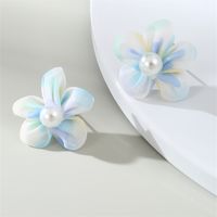 1 Pair Cute Lady Sweet Flower Inlay Cloth Artificial Pearls Ear Studs main image 5