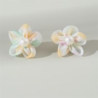 1 Pair Cute Lady Sweet Flower Inlay Cloth Artificial Pearls Ear Studs sku image 4