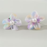 1 Pair Cute Lady Sweet Flower Inlay Cloth Artificial Pearls Ear Studs sku image 5