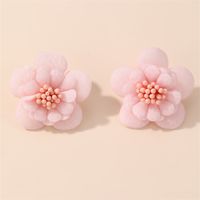 1 Pair Cute Lady Sweet Flower Inlay Cloth Artificial Pearls Ear Studs sku image 6