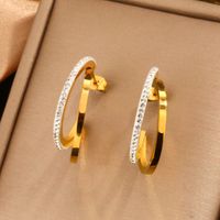1 Pair Simple Style Classic Style Color Block Plating Inlay 304 Stainless Steel Artificial Rhinestones Resin 18K Gold Plated Ear Studs main image 3