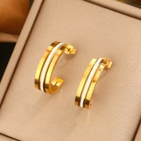1 Pair Simple Style Classic Style Color Block Plating Inlay 304 Stainless Steel Artificial Rhinestones Resin 18K Gold Plated Ear Studs main image 2