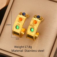 1 Pair Simple Style Classic Style Color Block Plating Inlay 304 Stainless Steel Artificial Rhinestones Resin 18K Gold Plated Ear Studs main image 7