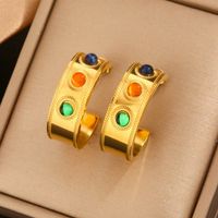 1 Pair Simple Style Classic Style Color Block Plating Inlay 304 Stainless Steel Artificial Rhinestones Resin 18K Gold Plated Ear Studs main image 1