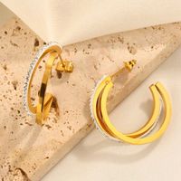 1 Pair Simple Style Classic Style Color Block Plating Inlay 304 Stainless Steel Artificial Rhinestones Resin 18K Gold Plated Ear Studs main image 5