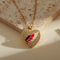 Titanium Steel Copper Gold Plated IG Style Shiny Enamel Inlay Heart Shape Wings Zircon Pendant Necklace sku image 1