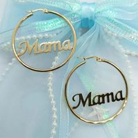 1 Pair MAMA Simple Style Classic Style Round Letter Hollow Out 201 Stainless Steel 18K Gold Plated Earrings main image 4
