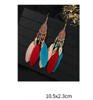 1 Pair Chinoiserie Ethnic Style Classic Style Water Droplets Tassel Alloy Feather Drop Earrings main image 2