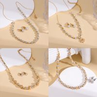 Copper 18K Gold Plated IG Style Elegant Lady Beaded Geometric Earrings Necklace main image 1