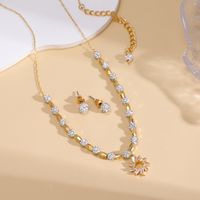 Copper 18K Gold Plated IG Style Elegant Lady Beaded Geometric Earrings Necklace sku image 2