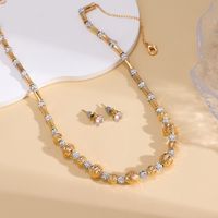 Copper 18K Gold Plated IG Style Elegant Lady Beaded Geometric Earrings Necklace sku image 4