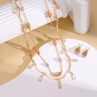 Copper 18K Gold Plated Simple Style Shiny Beaded Inlay Round Trapezoid Glass Zircon Jewelry Set main image 4