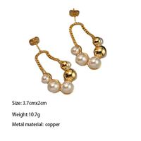 1 Pair Simple Style British Style Round Rose Bow Knot Beaded Inlay Metal Copper Brass Pearl Gold Plated Drop Earrings main image 2