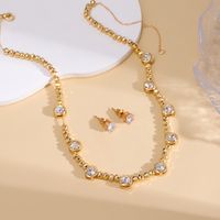 Copper 18K Gold Plated Simple Style Shiny Inlay Geometric Artificial Rhinestones Jewelry Set main image 1