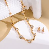 Copper 18K Gold Plated Simple Style Shiny Inlay Geometric Artificial Rhinestones Jewelry Set main image 5
