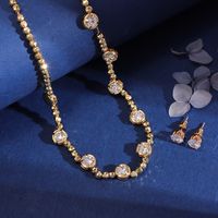 Copper 18K Gold Plated Simple Style Shiny Inlay Geometric Artificial Rhinestones Jewelry Set main image 4