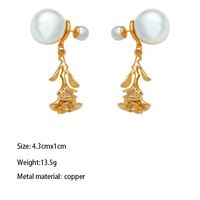 1 Pair Simple Style British Style Round Rose Bow Knot Beaded Inlay Metal Copper Brass Pearl Gold Plated Drop Earrings sku image 3