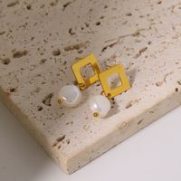 1 Pair Handmade Simple Style Rhombus Pearl Hollow Out Titanium Steel 18K Gold Plated Drop Earrings main image 5