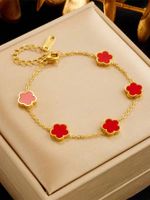 304 Stainless Steel 18K Gold Plated Cute Lady Sweet Enamel Flower Bracelets main image 4