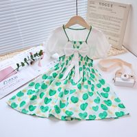 Casual Cute Heart Shape Bow Knot Chiffon Girls Dresses sku image 10