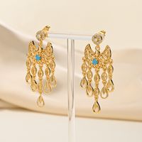 1 Pair Lady Formal Geometric Moon Inlay Copper Zircon 18K Gold Plated Drop Earrings main image 6