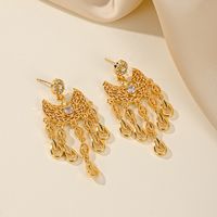 1 Pair Lady Formal Geometric Moon Inlay Copper Zircon 18K Gold Plated Drop Earrings main image 5