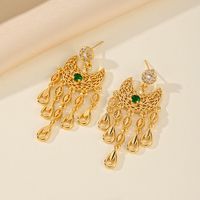 1 Pair Lady Formal Geometric Moon Inlay Copper Zircon 18K Gold Plated Drop Earrings main image 1