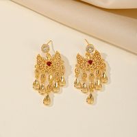 1 Pair Lady Formal Geometric Moon Inlay Copper Zircon 18K Gold Plated Drop Earrings main image 3
