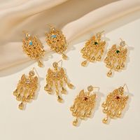 1 Pair Lady Formal Geometric Moon Inlay Copper Zircon 18K Gold Plated Drop Earrings main image 7